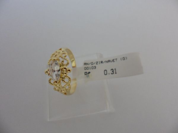 ANEL FOLHADO A OURO ZIRCONIA NAVET TRABALHADO  CB 4181