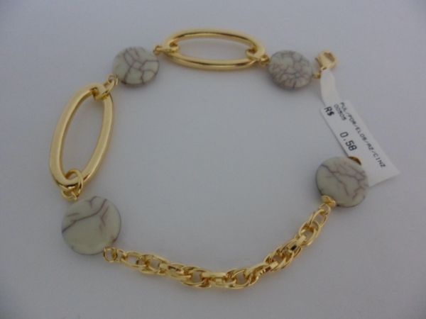 PULSEIRA FOLHADA A OURO PEDRA ELOS CINZA  CB 182287