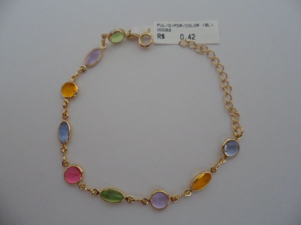 PULSEIRA FOLHADA A OURO PEDRAS RED COLOR CB 2089324