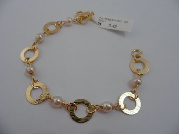 PULSEIRA FOLHADA A OURO PEROLA DISCO CB 182283
