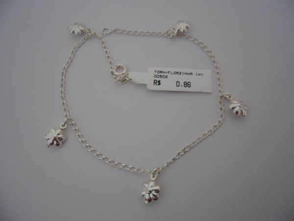 TORNOZELEIRA EM PRATA BRANCA FLOR CB 2066783