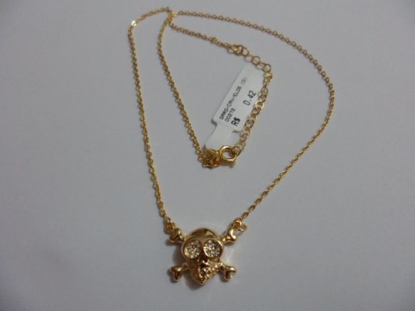 GARGANTILHA FOLHADA OURO CAVEIRINHA/STRASS CB 670083
