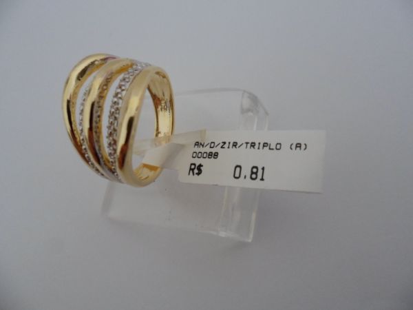 ANEL FOLHADO A OURO ZIRCONIA TRIPLO  CB 12724