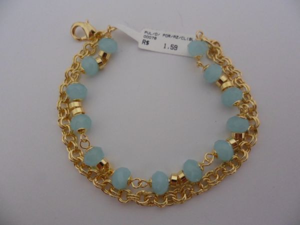 PULSEIRA FOLHADA A OURO PEDRA AZUL CL CB 5008