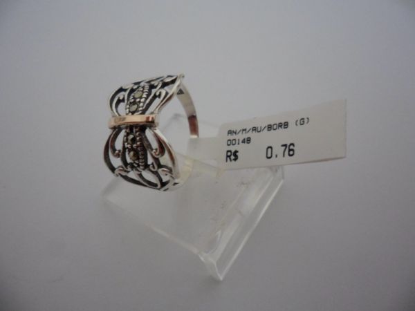 ANEL DE PRATA MARCASSITA BORBOLETA FILETE OURO 18 CB 40402