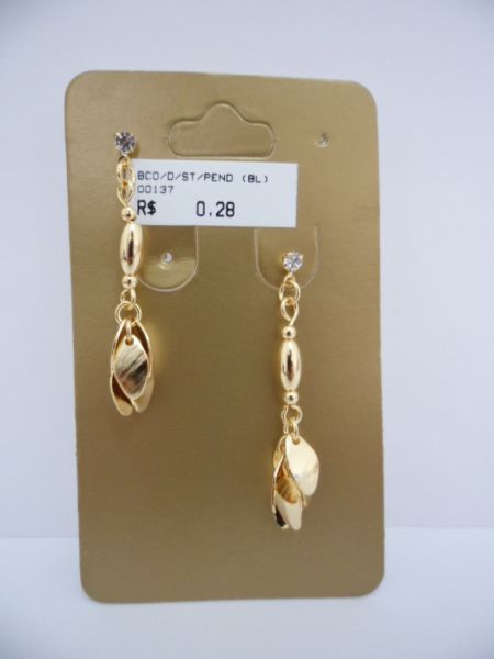 BRINCO FOLHADO A OURO STRASS PENDENTE CB 5060