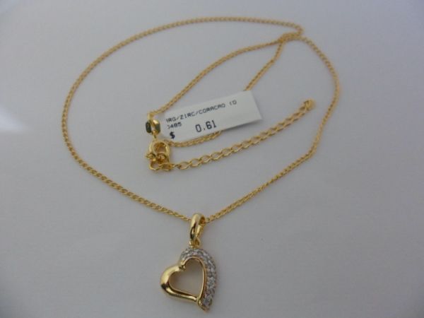 GARGANTILHA FOLHADA A OURO ZIRCONIA CORAÇAO CB 670137
