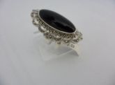 ANEL DE PRATA PEDRAS MARCASSITA PRETO OVAL CB 2063775