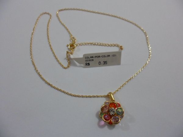 GARGANTILHA FOLHADA A OURO PEDRAS COLOR CB 81458
