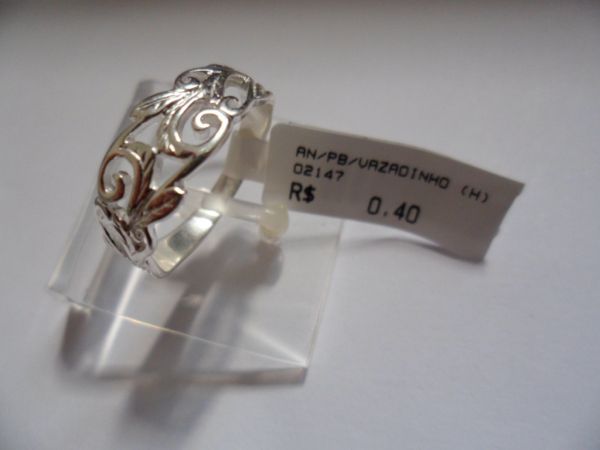 ANEL DE PRATA BRANCA VAZADINHO  CB 12905