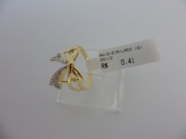 ANEL FOLHADO A OURO ZIRCONIA LAÇO  CB 325012