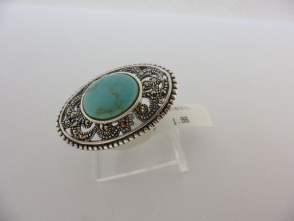 ANEL DE PRATA MARCASSITA PEDRA DISCO TURQUESA  CB 2063706