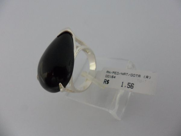 Anel Prata Pedra Natural Gota Preta 2084114