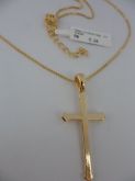 GARGANTILHA FOLHADA EM OURO CRUZ GRANDE CB 81669