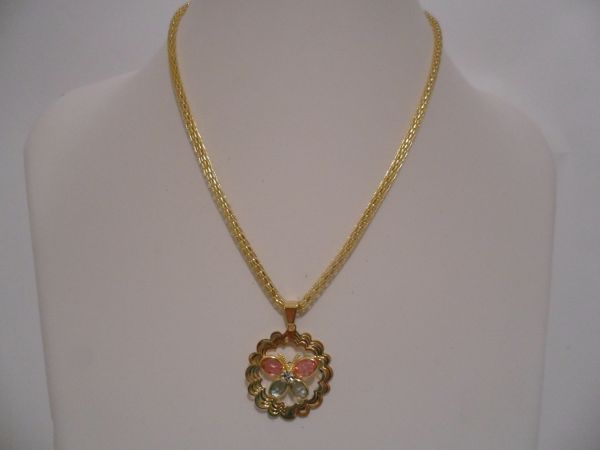 Gargantilha folhada a ouro oca pedras 45cm 2089676