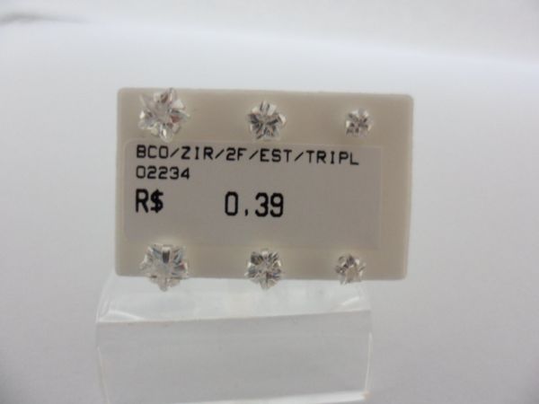 BRINCO DE PRATA ZIRCONIA ESTRELA TRIO CB 12390