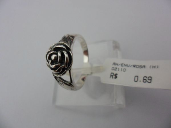 ANEL DE PRATA ENVELHECIDO ROSAS FOLHA  CB 14393907