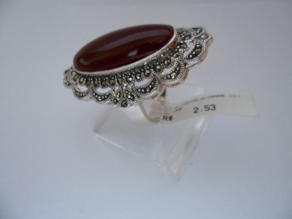ANEL DE PRATA MARCASSITA PEDRA OLHO VINHO/MARROM  CB 2063768