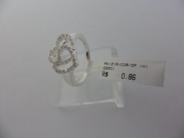 ANEL DE PRATA ZIRCONIA CORAÇAO DUPLO CB 27390