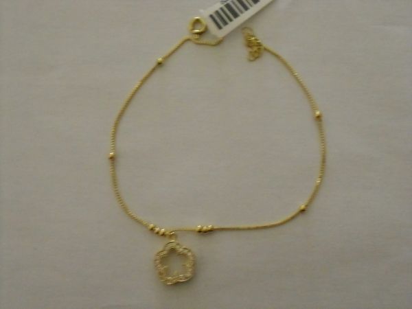 TORNOZELEIRA FOLHADA A OURO ZIRCONIAS Flor CB 2090252 ok