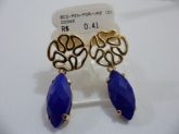 BRINCO FOLHADO A OURO PENDENTE PEDRAS AZUL CB 23763