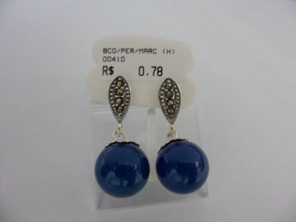 BRINCO DE PRATA PEDRAS MARCASSITAS AZUL CB 2065557