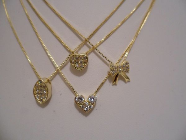 GARGANTILHA EM ZIRCONIAS folhada a ouro 45CM CB 2090016