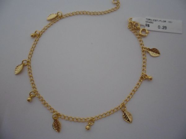 TORNOZELEIRA FOLHADA A OURO STRASS FOLHA CB 182011