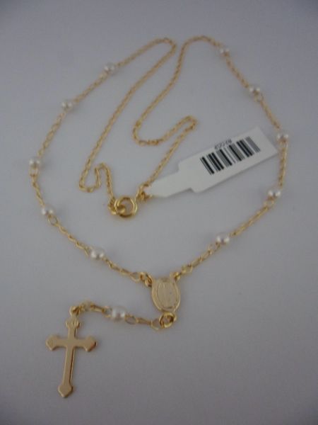TERÇO FOLHADO A OURO PEROLAS P CB 82002