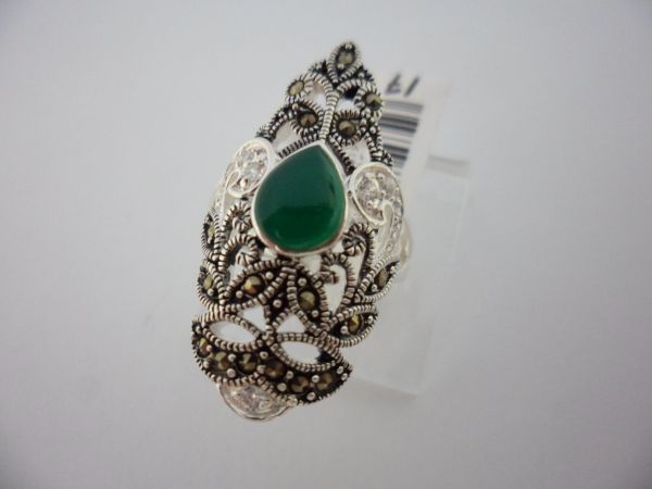 Anel Prata Micro Zirconia Pedra Verde 1619121