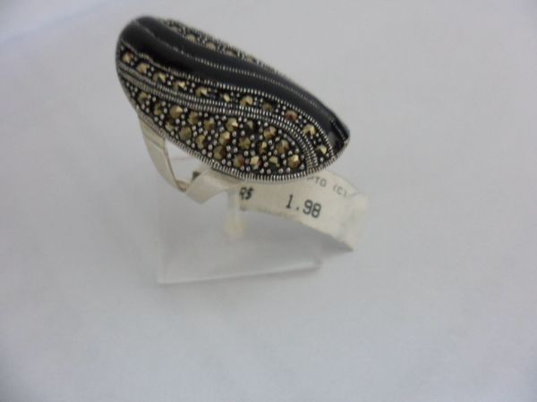 ANEL DE PRATA MARCASSITA PEDRAS PRETO CB 2063690