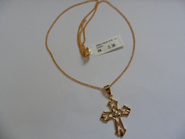 GARGANTILHA FOLHADA A OURO CRUZ/ZIRCONIA  CB 81529