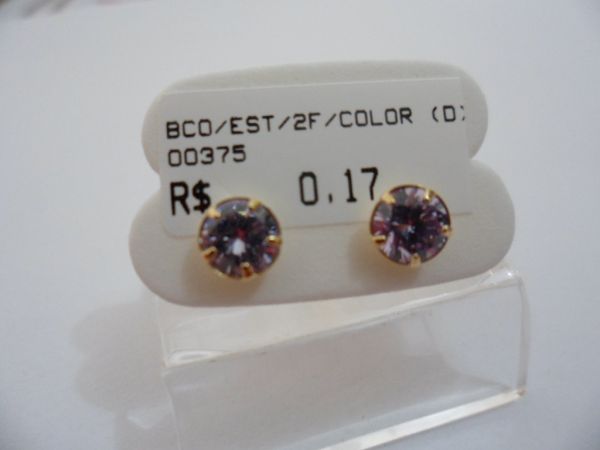 BRINCO FOLHADO A OURO STRASS 2 FURO CB 23554