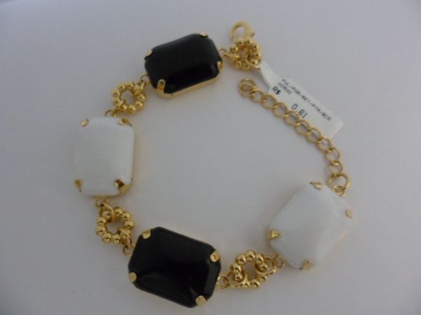 PULSEIRA FOLHADA A OURO PEDRA BRANCA PRETA  CB 181999