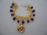 PULSEIRA FOLHADA A OURO PEDRA AZUL CORAÇÃO CB 2089492