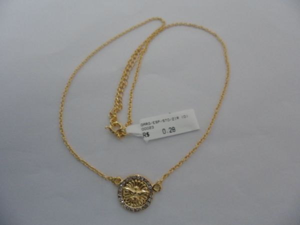 GARGANTILHA FOLHADA OURO ZIRCONIA ESP/STO CB 80851