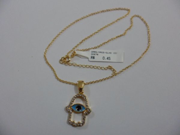 GARGANTILHA FOLHADA OURO MAO OLHO  CB 81660