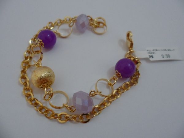 PULSEIRA FOLHADA A OURO LILAS BOLAS CB 182237