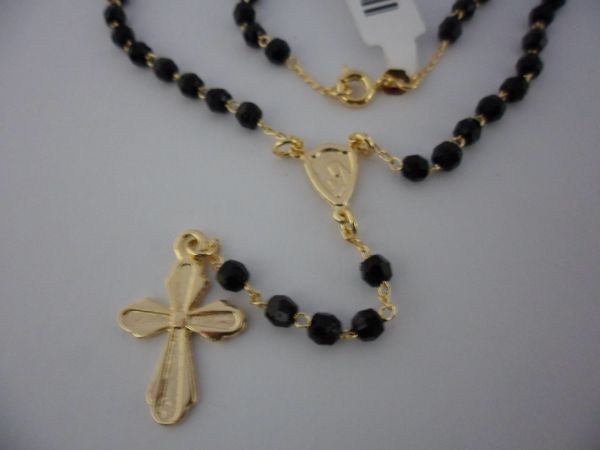 TERÇO FOLHADO A OURO PRETO CB 81424