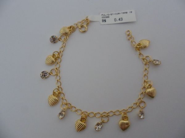 PULSEIRA FOLHADA A OURO STRASS CORAÇÃO TRABALHADO CB 5390