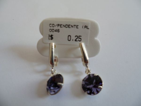 BRINCO EM PRATA PEDRAS DE STRASS PENDENTE  CB 2085722