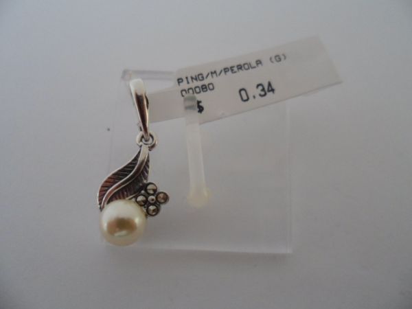 PINGENTE DE PRATA MARCASSITA PEROLA FOLHA  CB 19011