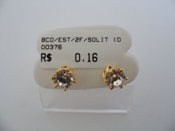 BRINCO FOLHADO A OURO STRASS 2 FURO SOLITARIO CB 239050