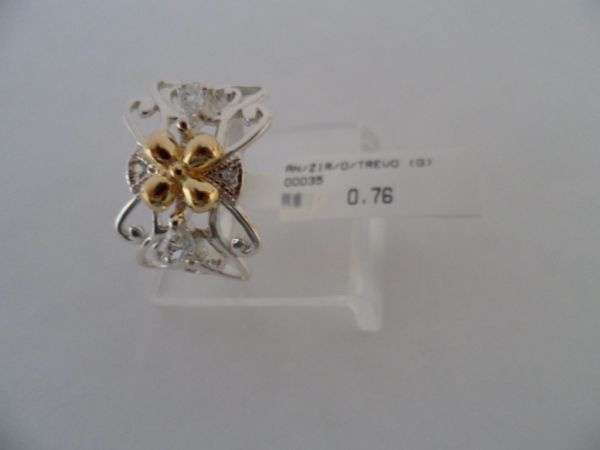 ANEL DE PRATA ZIRCONIA TREVO DOURADO  CB 53401
