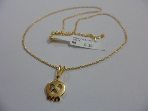 GARGANTILHA FOLHADA A OURO FACE CAVEIRA CB 81667