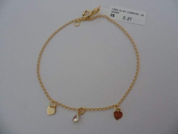 TORNOZELEIRA FOLHADA A OURO STRASS CORAÇAO CB 414