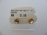 BRINCO FOLHADO A OURO STRASS 2 FURO SOLITARIO CB 239050