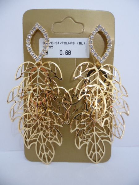 BRINCO FOLHADO A OURO STRASS FOLHAS  CB 1180