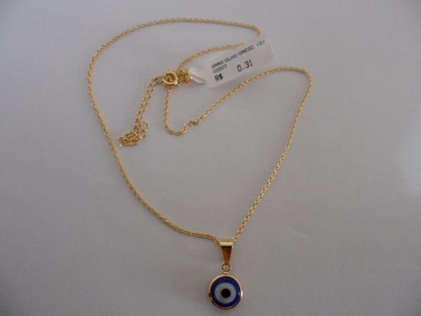 GARGANTILHA FOLHADA A OURO OLHO GREGO AZUL CB 81556