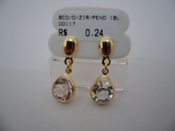 BRINCO FOLHADO A OURO ZIRCONIA GOTA PENDENTE  CB 8910